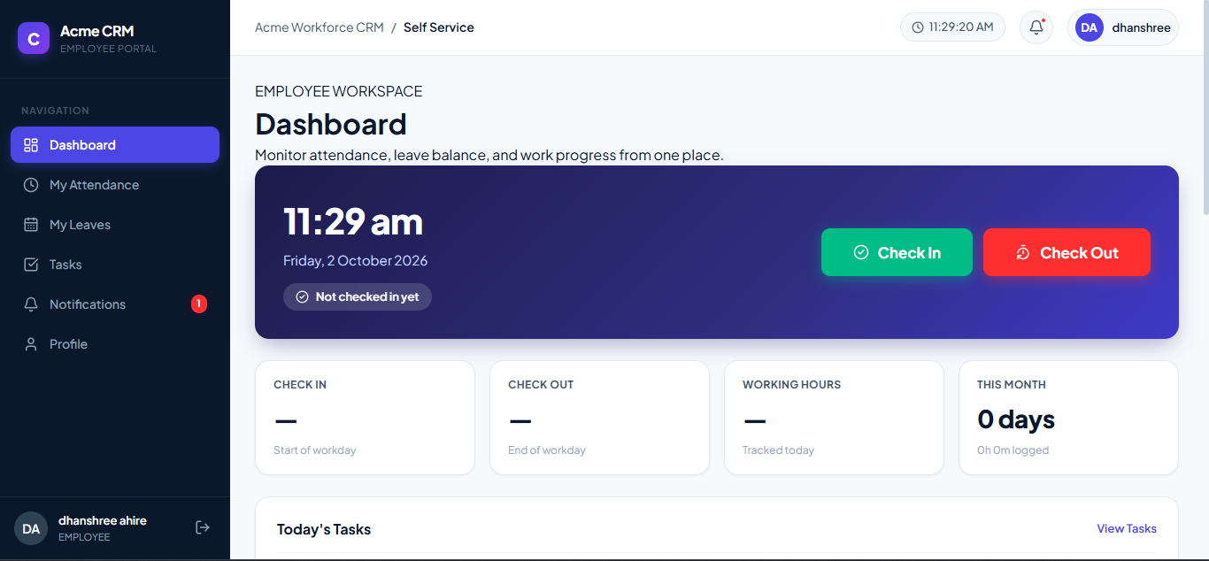 Employee Management CRM dashboard preview