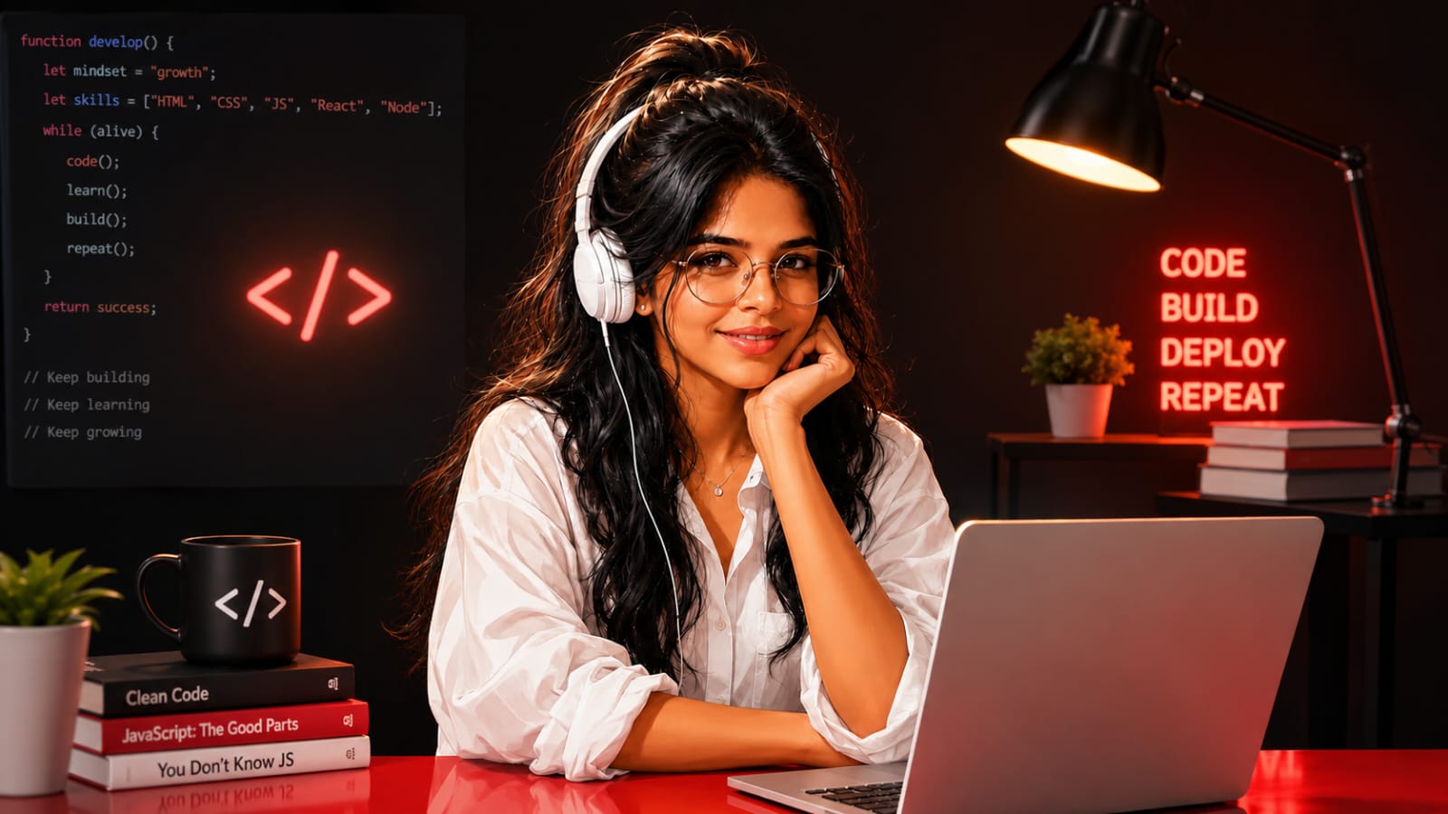 DHANSHREE working at a laptop
